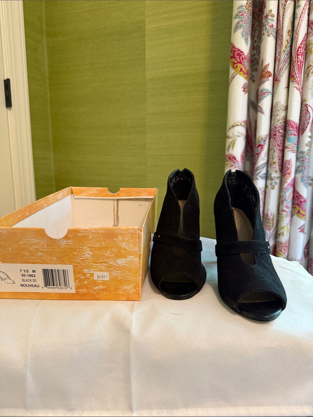 Bella Vita Black Suede Peep-Toe Ankle Boots